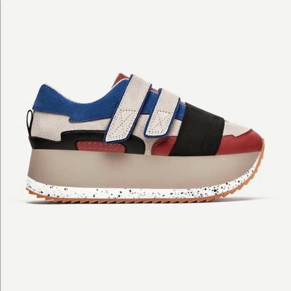 ZARA Multicoloured Leather Platform Sneakers